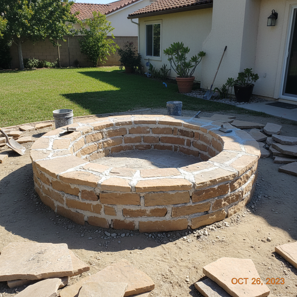 Custom fire pit installation in Danville CA by BlackHawk Landscaping