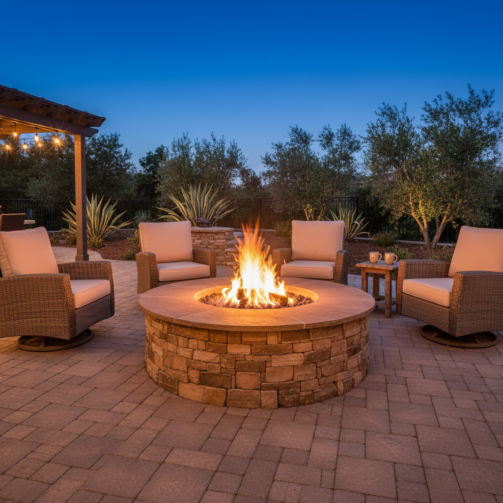 Gas fire pit with built-in seating