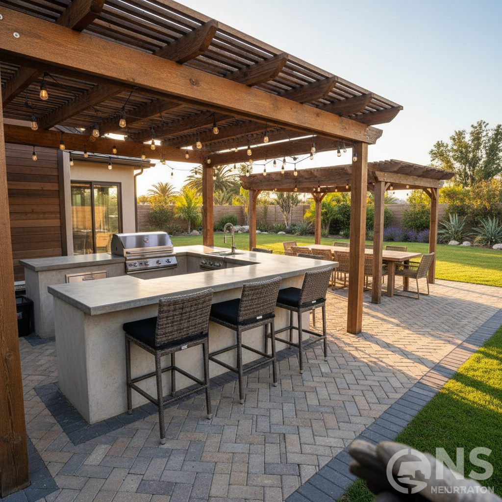 Custom outdoor kitchen bar seating