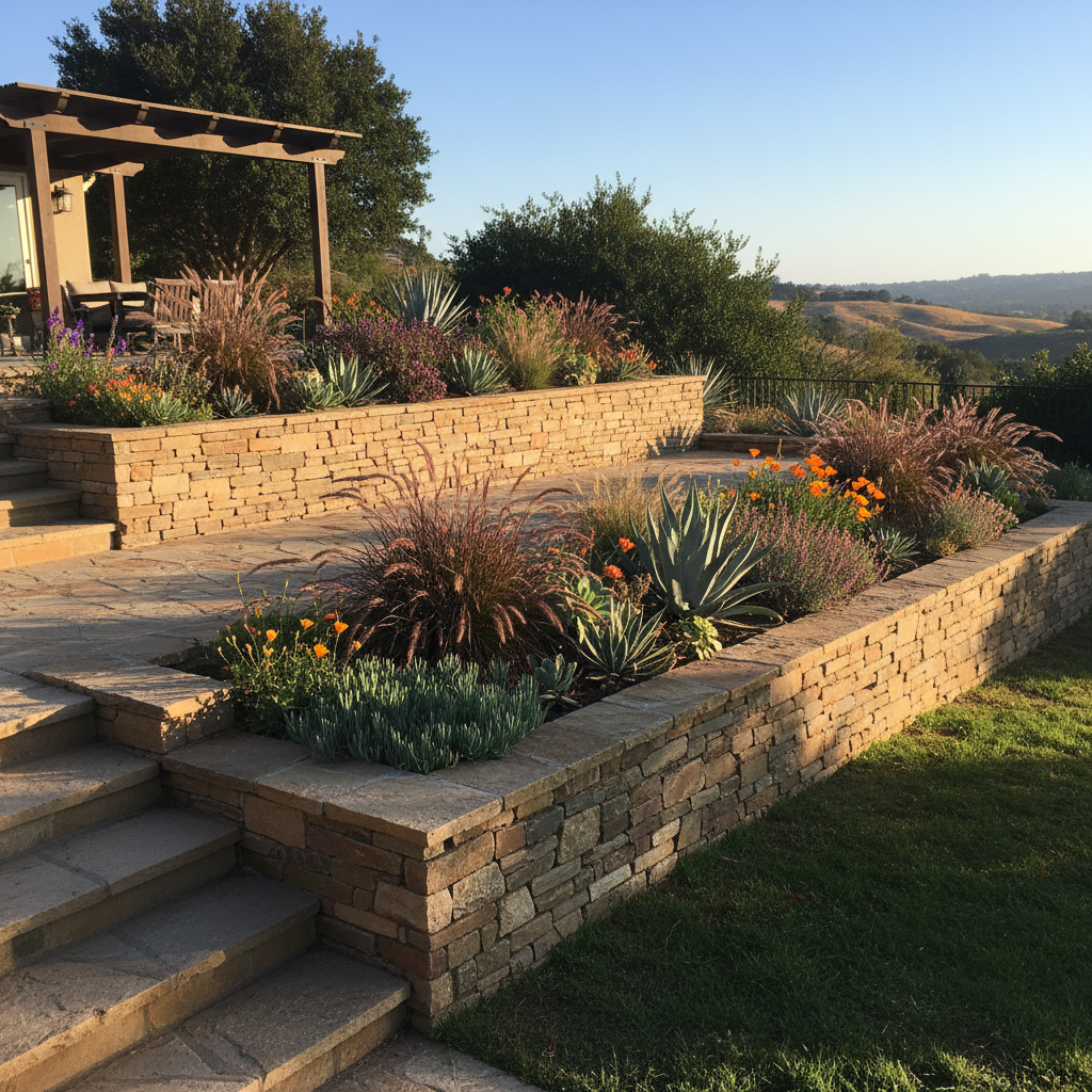 Natural stone retaining wall by BlackHawk Landscaping