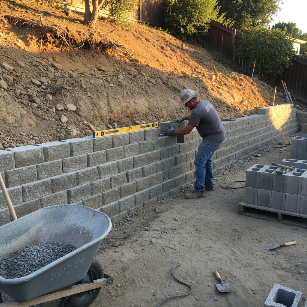 Retaining wall installation in Danville CA by BlackHawk Landscaping